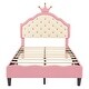 preview thumbnail 6 of 10, Twin Size PU Leather Princess Bed with Crown-Shaped Tufted Headboard, Pink and Cream Upholstered Kids Bed