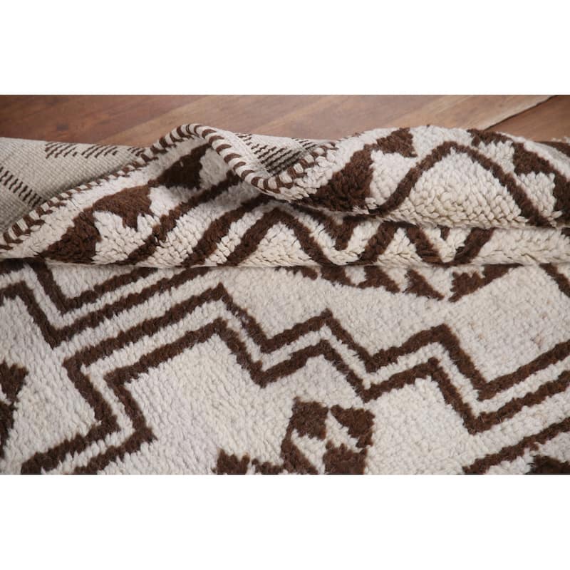 Geometric Anatolian Turkish Runner Rug Handmade Beige Wool Carpet - 3'1"x 11'6"