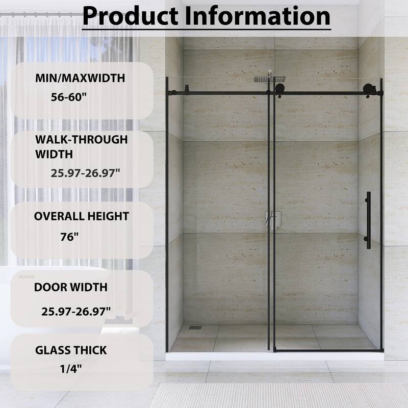 60" x 76" Sliding Frameless Shower Door - 60'' x 0.31'' x 76''