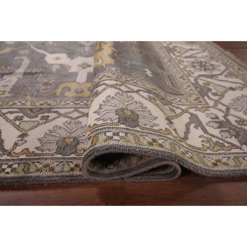 Transitional Gray Oushak Indian Rug Hand-Knotted Wool Carpet - 7'11"x 9'9"