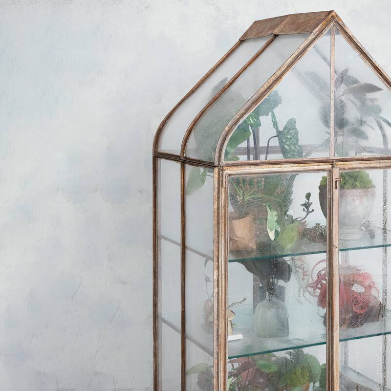 Distressed Metal and Acrylic Terrarium on Wheels