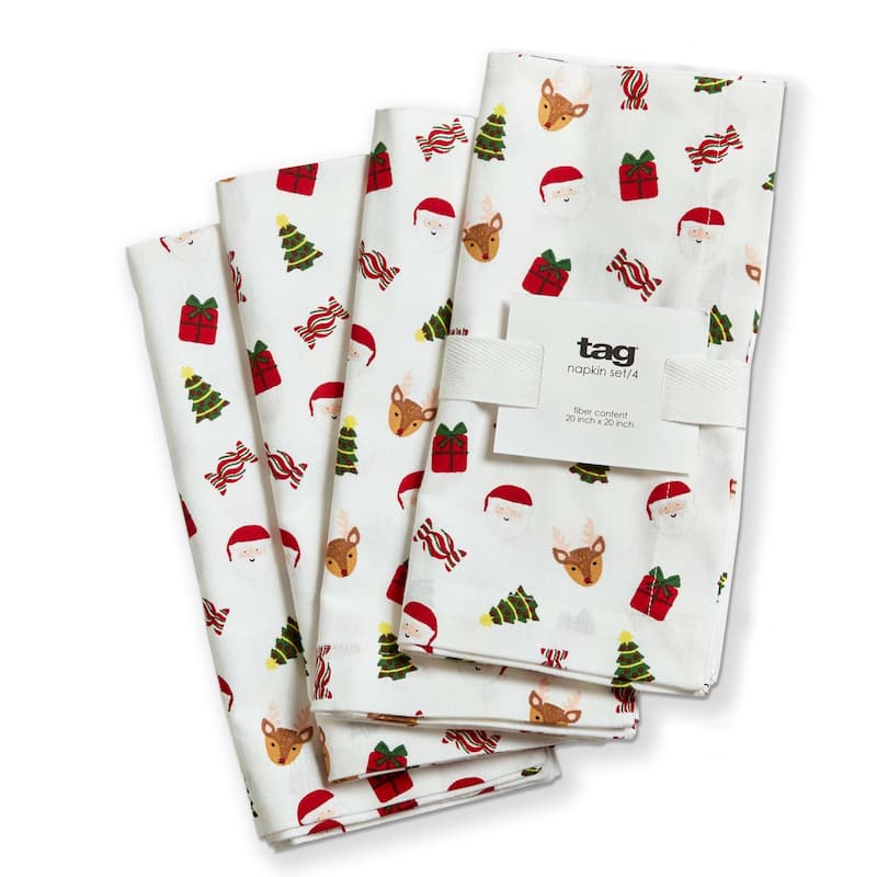 Holiday Cheer Multicolor Cotton Napkins - 20" x 20" Kitchen Textiles, Machine Washable, Perfect for Christmas Celebrations