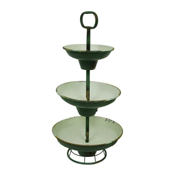 Shop Green And White Rustic Metal 3 Tier Tray Stand Overstock