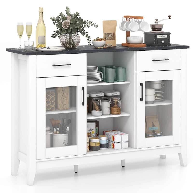 Kitchen Storage Cabinet w/2 Doors Sideboard Buffet Cabinet - White + Black