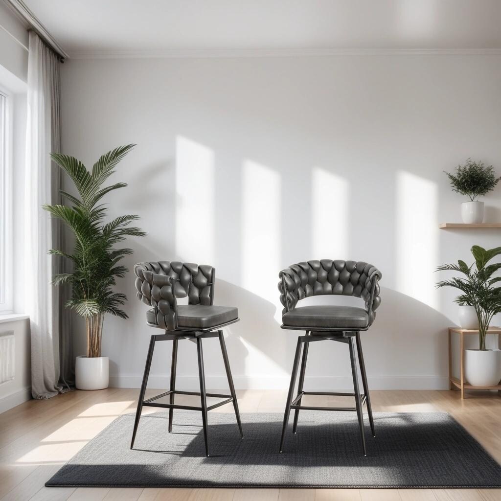 360 Swivel Bar Stool Set of 2 with Back and Footrest, No Adjustable