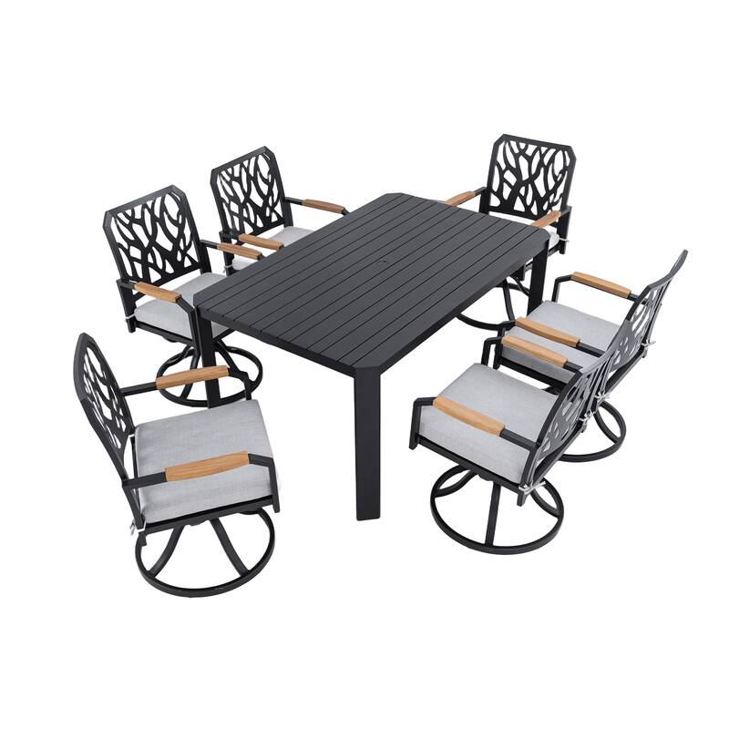 GDFStudio Eliza 7-Piece Outdoor Dining Set with Swivel Rocker Chair,Sunbrella Cushion