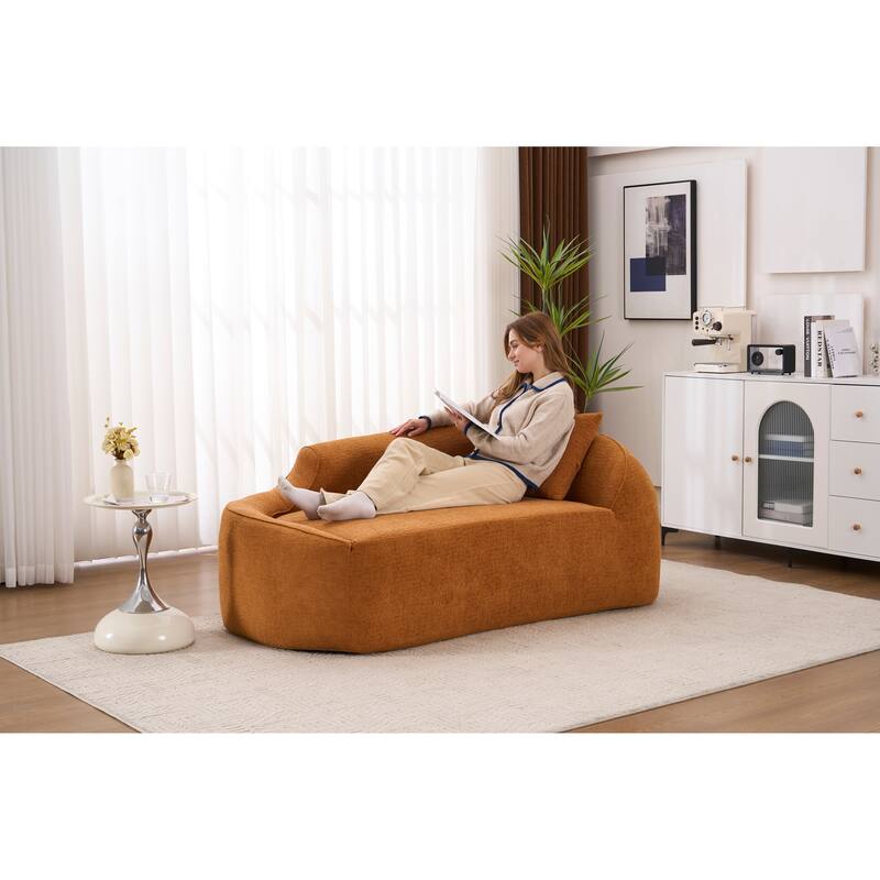 LY-048 Compression Curved Chaise Longue Chair Indoor, Modern Chenille Loveseat Couch