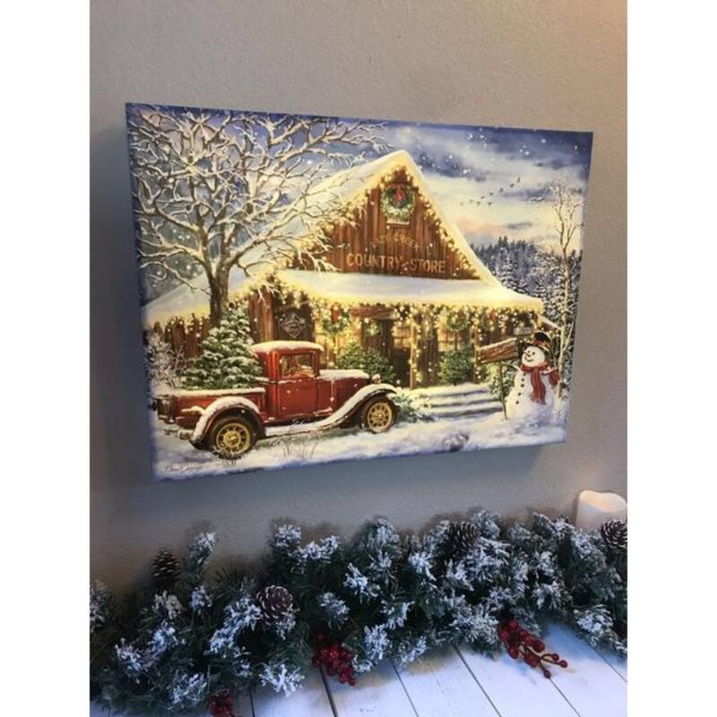 18" x 24" White Blue Country Store Christmas Wall Art Remote Control