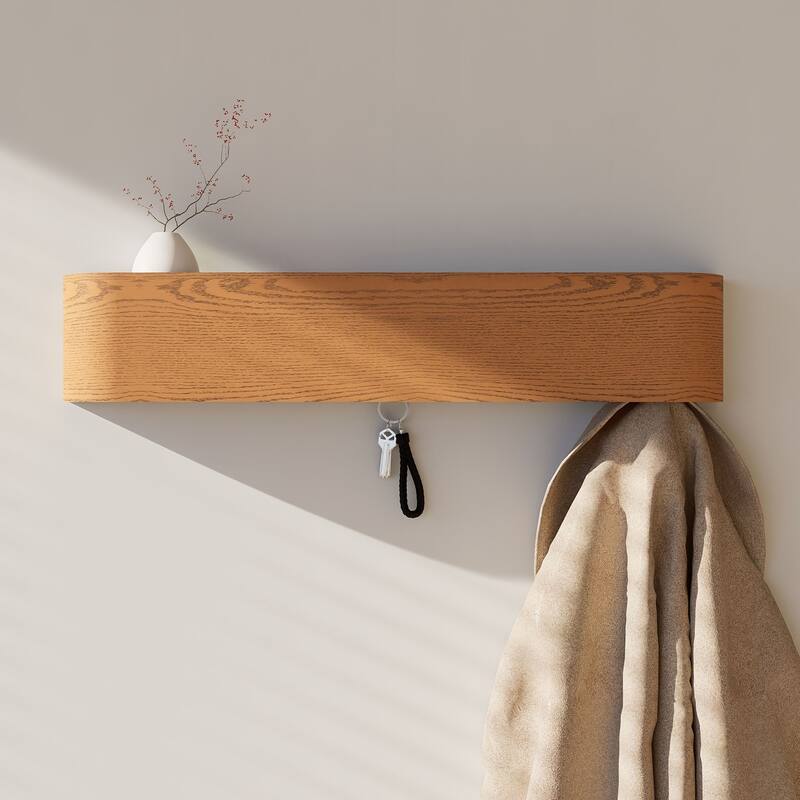 Solid Wood Wall-Mounted Coat Rack with Hooks - Natural wood