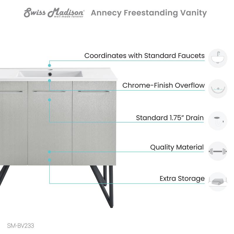Swiss Madison Annecy 36" Single, Two Doors, One Drawer, Bathroom Vanity