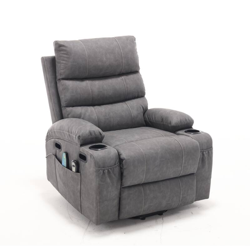 Electric Power Lift Recliner Sofa with 8 Point Vibration Massage, Heating, Adjustable Timer, Remote Control and Cup Holder