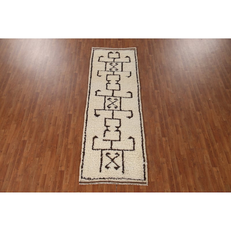 Beige Anatolian Runner Rug Handmade Turkish Wool Carpet - 3'3"x 9'7"