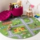 preview thumbnail 2 of 53, SAFAVIEH Kids Playhouse Machine Washable Slip Resistant Violanthi Neighborhood Road Rug Dark Green/Light Grey - 3' - Round