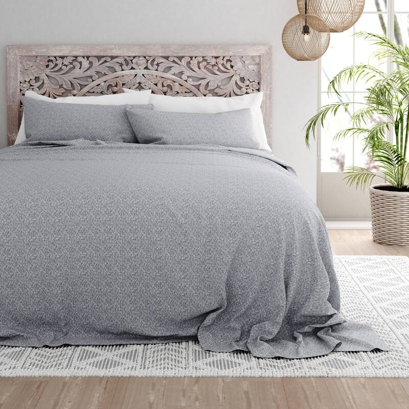 Becky Cameron Chambray Style Pattern 4 Piece Deep Pocket Bed Sheets Set - Queen - Light Gray