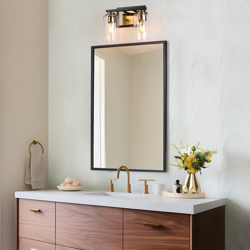 2/3/4-Light Modern Black Gold Bathroom Vanity Lights Seeded Glass Wall Sconces
