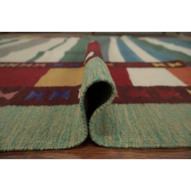 Hand Woven Oriental 100% Wool Carpet Southwestern Tribal Multi-Colored Kilim Area Rug - 9' 8'' X 8' 2''