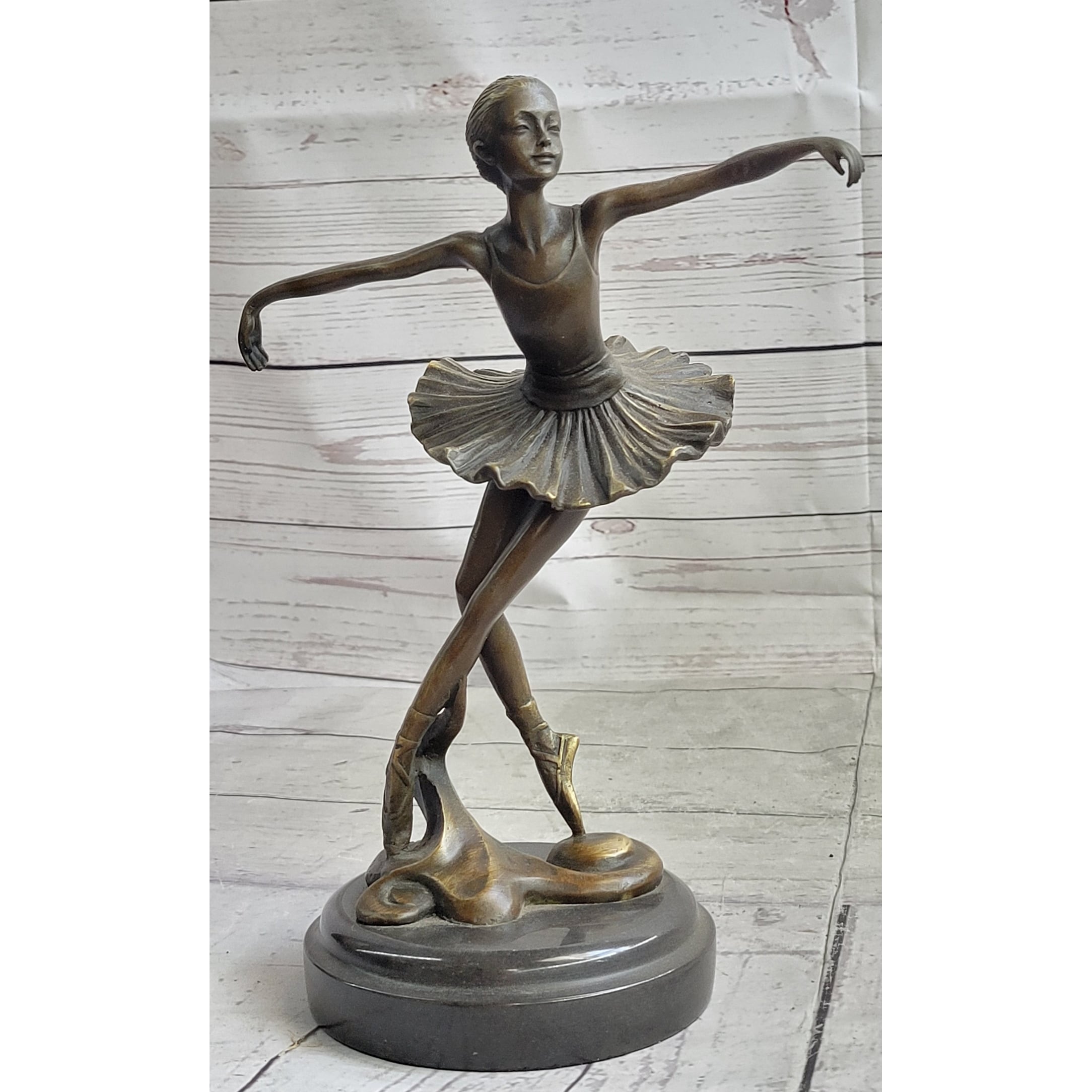 10 Inches Tall Lady Ballerina Ballet Bronze Sculpture Statue Art Nouveau Black Swan