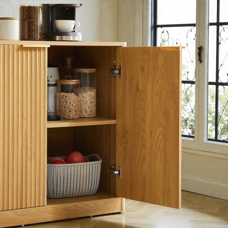 67 Inch Modern Wavy Sideboard Cabinet, 6 Door Curved Storage Console with Wood Grain Top for Living Room