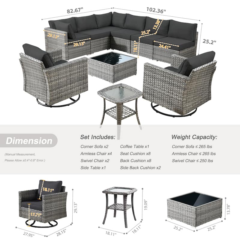 XIZZI 10-piece Outdoor Patio Furniture Swivel Chair Set