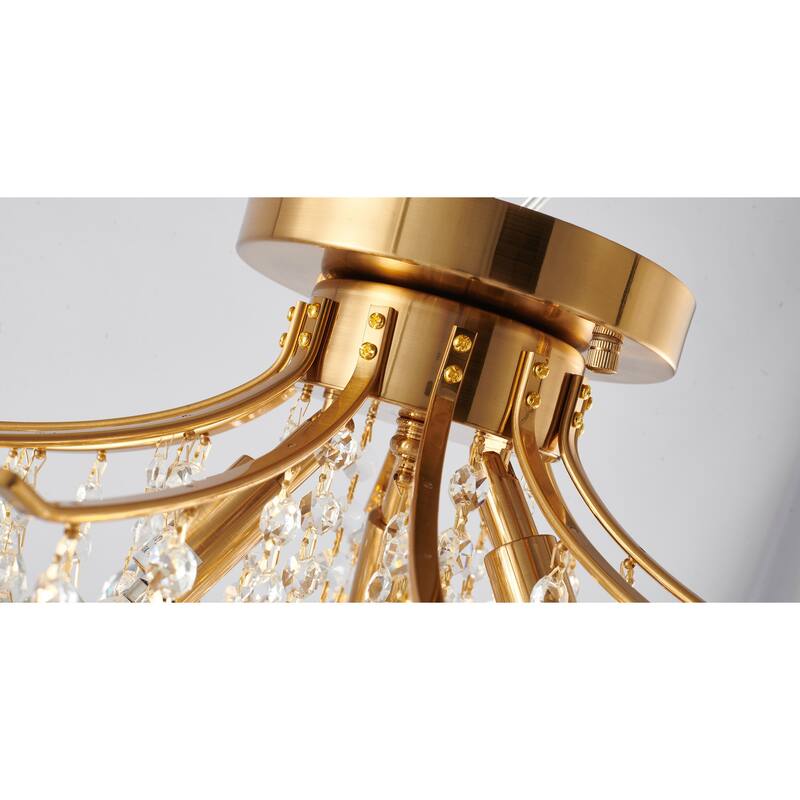 Brass Flush Mount Ceiling Light - Crystal Embellished Modern Flush Light Fixture - 12