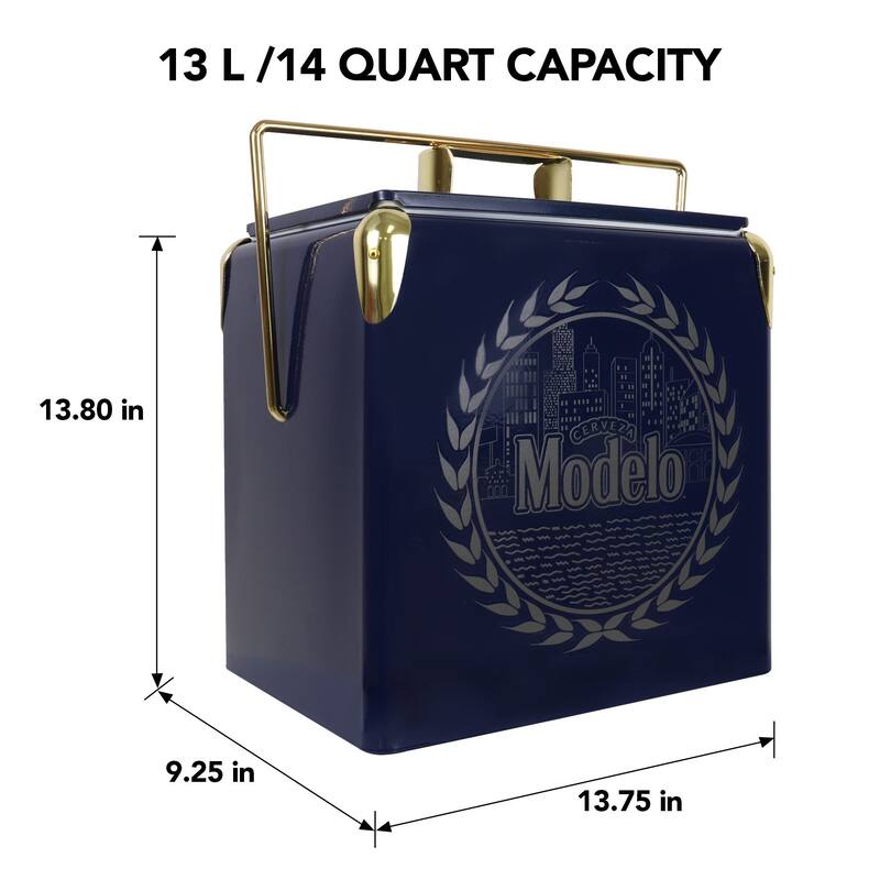 Modelo Retro Ice Chest Cooler W/ Bottle Opener 13L (14 qt), Blue,Gold