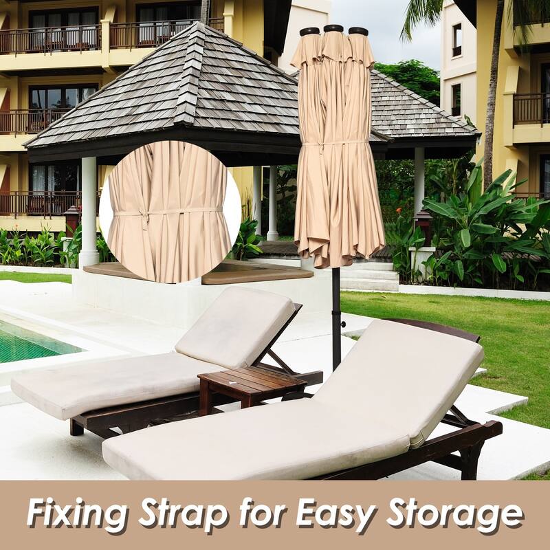 15 Ft Solar LED Patio Double-sided Umbrella Market Umbrella with Weight Base - 15' x 8' (W x H)