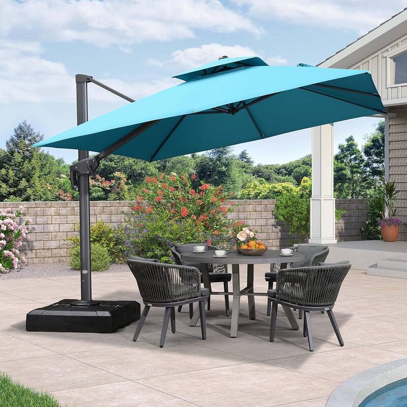 PURPLE LEAF Luxurious Design Square Patio Cantilever Umbrellas with Base UV50+ Fade Resistant - 10ft-Navy Blue