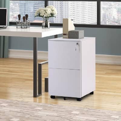 Mobile File Cabinet with Lock,Metal Filing Cabinet for Legal/Letter Size, Fully Assembled Except Wheels/2 Drawers(White)
