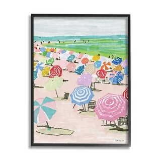 Stupell Pastel Umbrella Filled Beach Watercolor Landscape Framed Wall ...