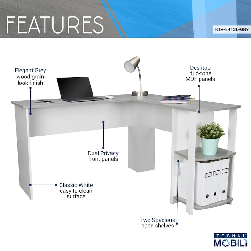 Modern L-Shaped Desk with Side Shelves