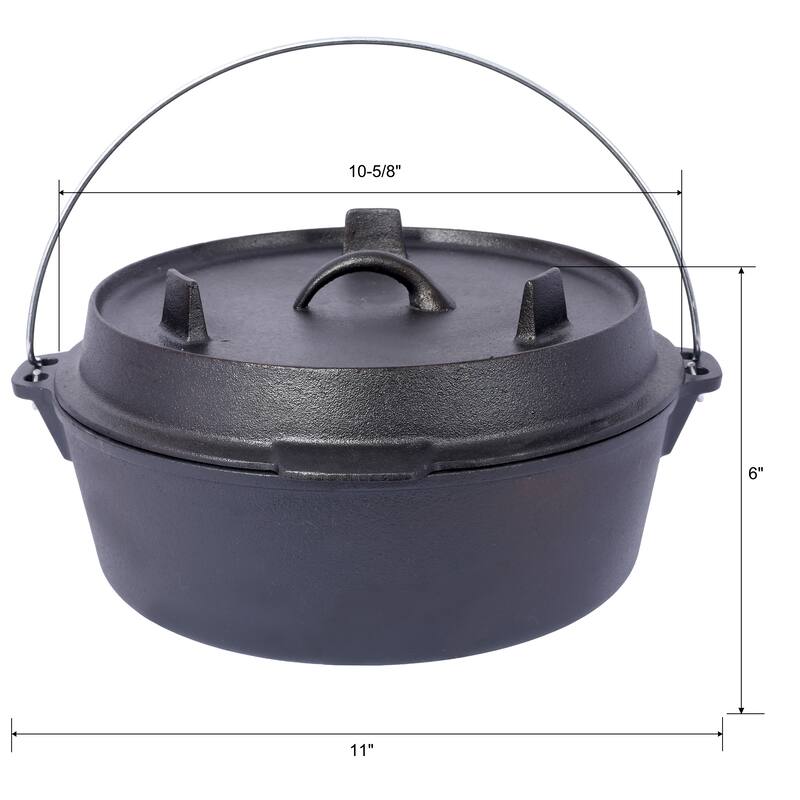 Outdoor Camping Deep Pot and Skillet Lid with Iron Pot Rack and Lid Lifter, Pre-Seasoned Cast Iron Dutch Oven