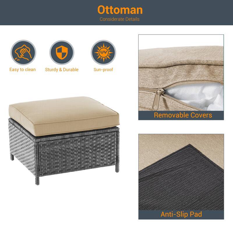 Livoosun 8 Pieces Patio Sofa with 28'' Fire Table Set, PE Wicker, Wide Armrests High Back Sofa Chair Design for Lawn, Patio