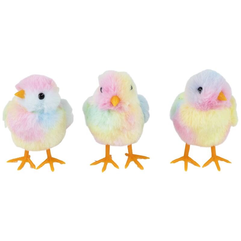 Plush Tie Dye Easter Chick Figurines - 4.25" - Set of 3