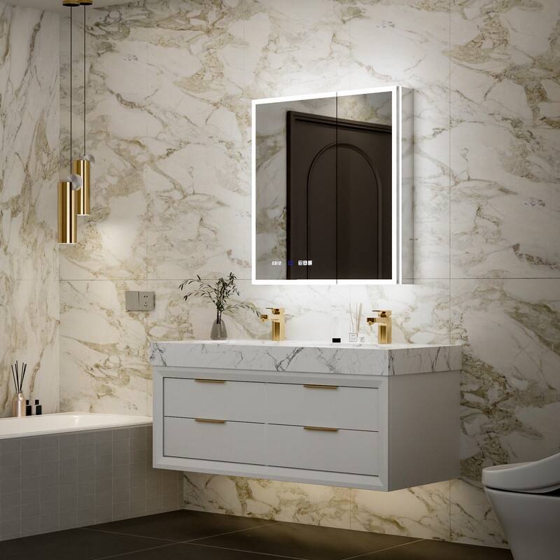 MEDUNJESS Double Opening Frameless Bathroom Mirror Cabinet with Defogging