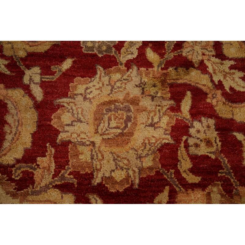 Red Floral Agra Indian Area Rug Handmade Wool Carpet - 9'0" x 12'5"