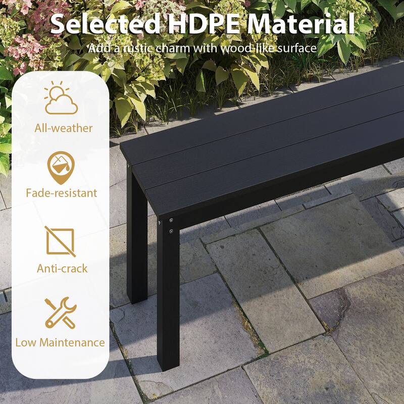 Gymax 55'' HDPE Outdoor Bench for 2-3 People Weatherproof Backless