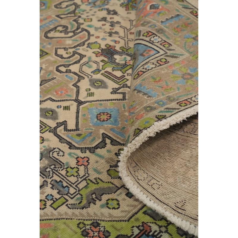 Hand Knotted Oriental 100% Wool Carpet Traditional Floral Beige & Ivories Tabriz Area Rug - 9' 7'' X 6' 7''