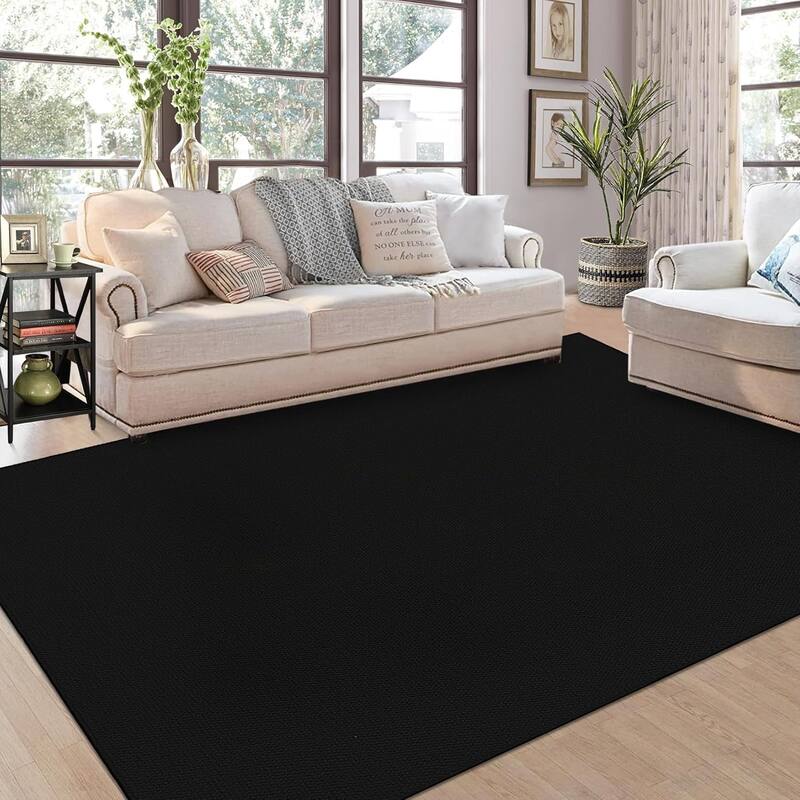 Modern Solid Textured Machine Washable Rug - Black - 5'x 7