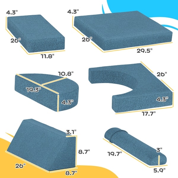 12 Pcs Kids Modular Couch, Toddlers Couch Child Sectional Sofa, Playroom Bedroom Furniture for Boys and Girls, Blue