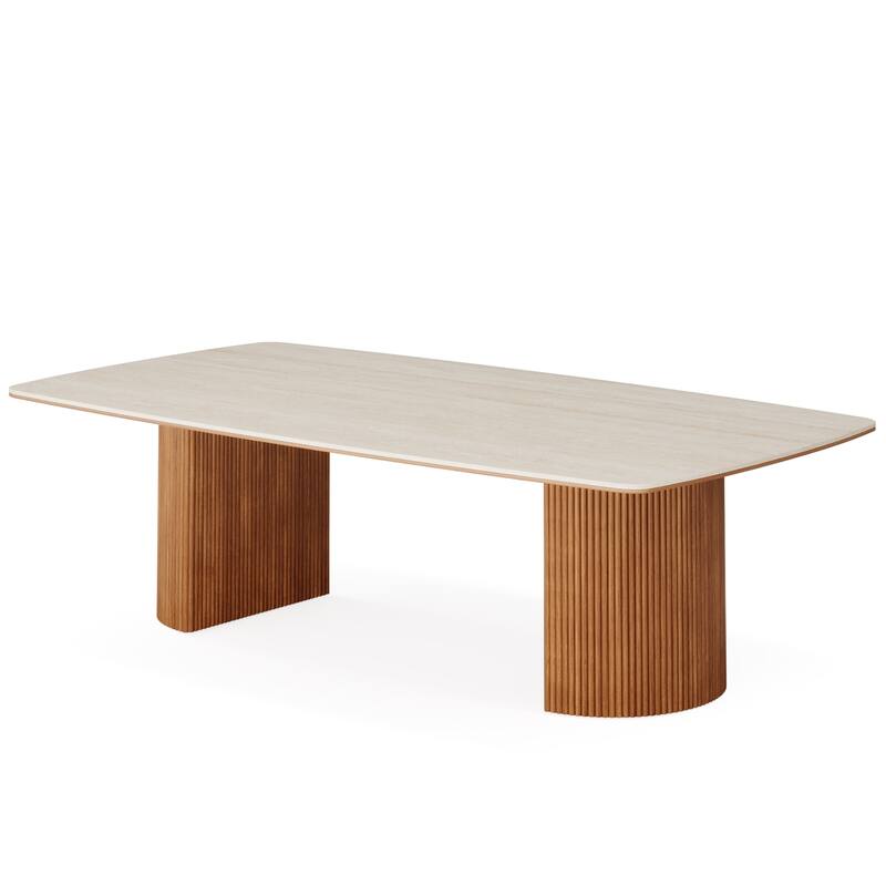 78.8-inch Large Dining Table with Travertine Slab Top for Kitchen Dining Room