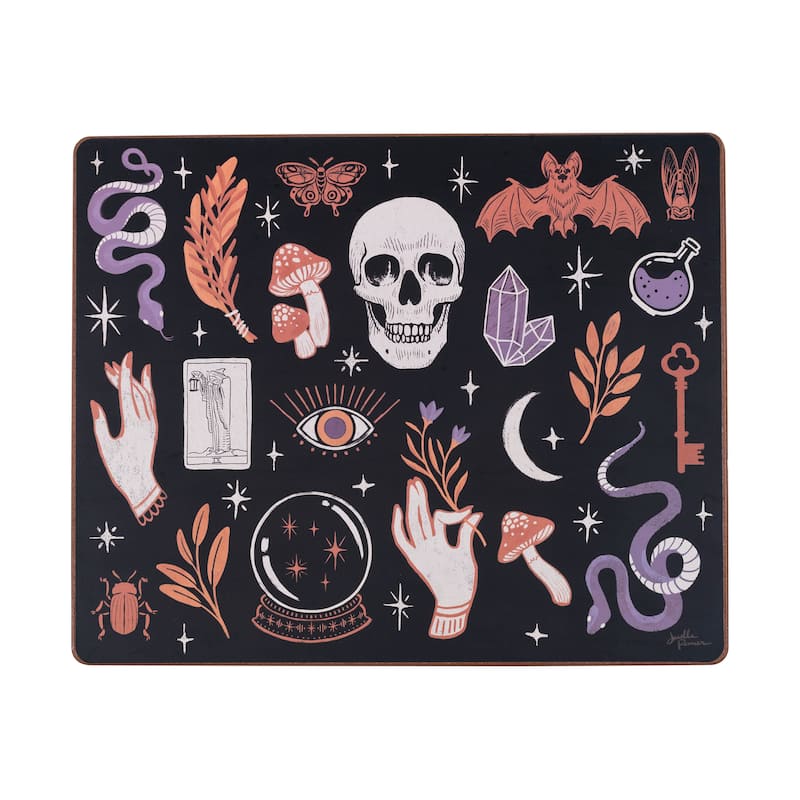 Halloween Skull Magic Designed Hardboard Placemats Set of 6 Spooky Scary, 13" x 16"