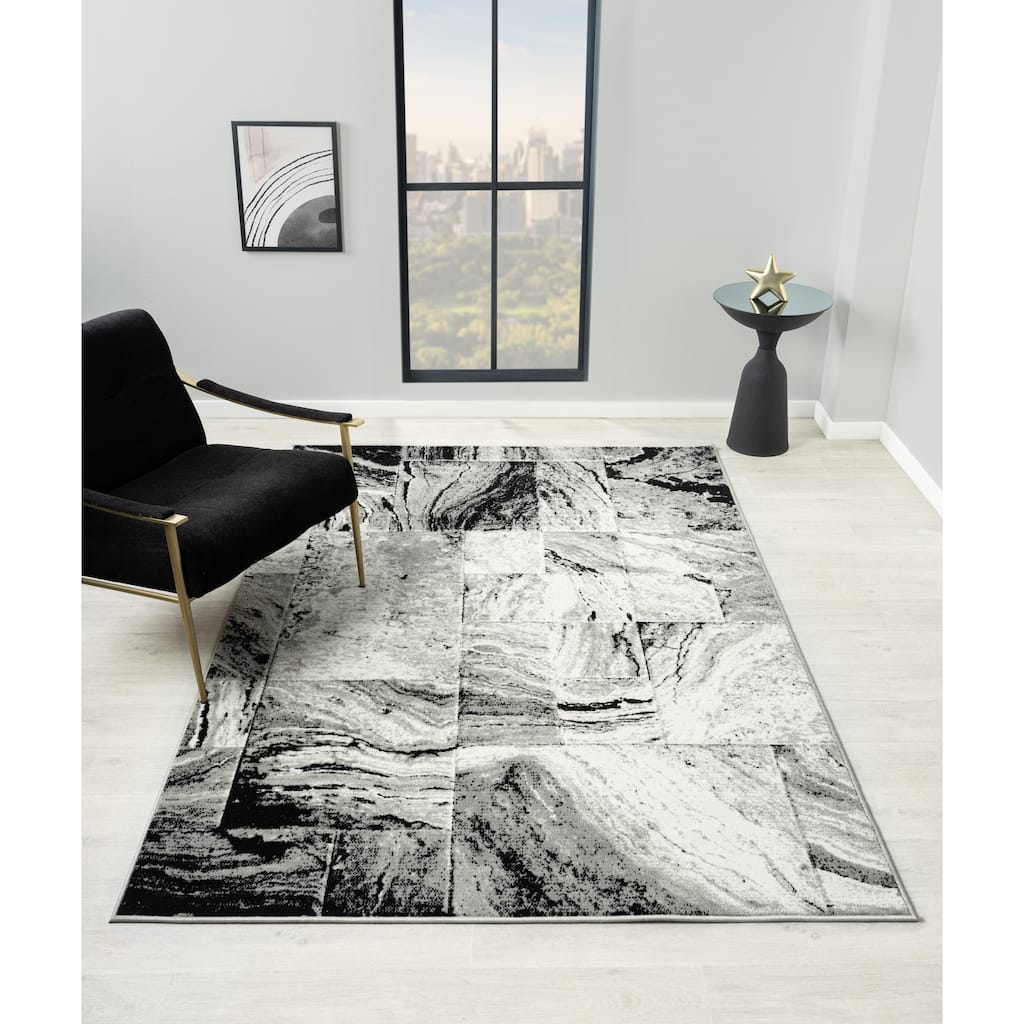 Kimberly Collection Dark Grey Abstract Square Area Rug