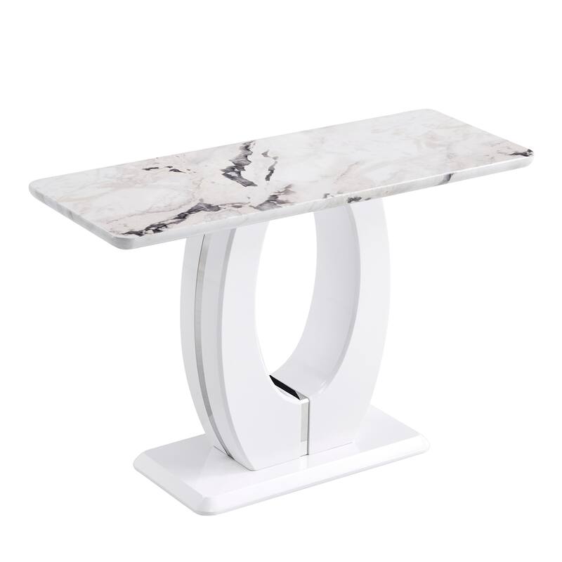 Modern Simple Glossy White Rectangular Counter Bar Table 47.24" x 18.11" x 29.52" For Living Room Bedroom Bedside Entran