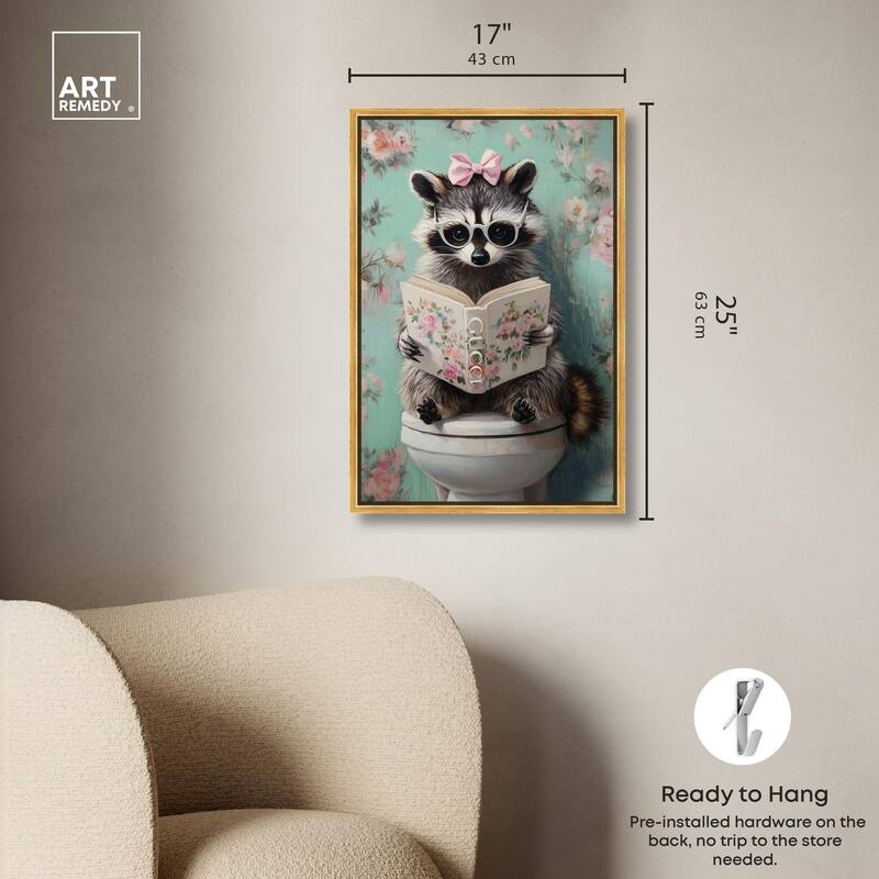 Petite Floral Toilet Raccoon Canvas by Art Remedy