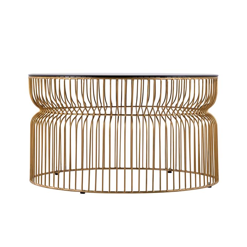 Modern Contemporary Metal Nested Base And Tinted Tempered Glass Top Material Round Coffee Table