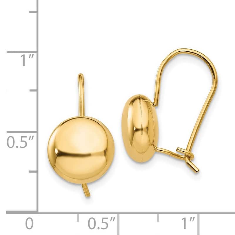Curata 14k Yellow Gold Polished 10.5mm Button Kidney Wire Earrings