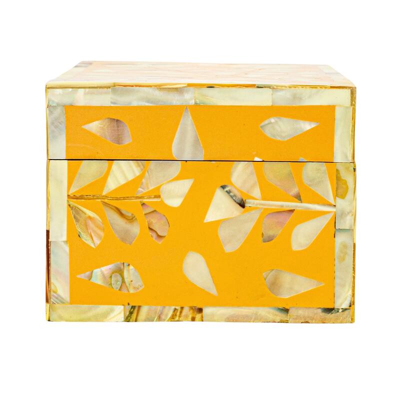 Mother of Pearl and Reclaimed Wood Box with Floral Design - 6.0"L x 4.0"W x 3.0"H