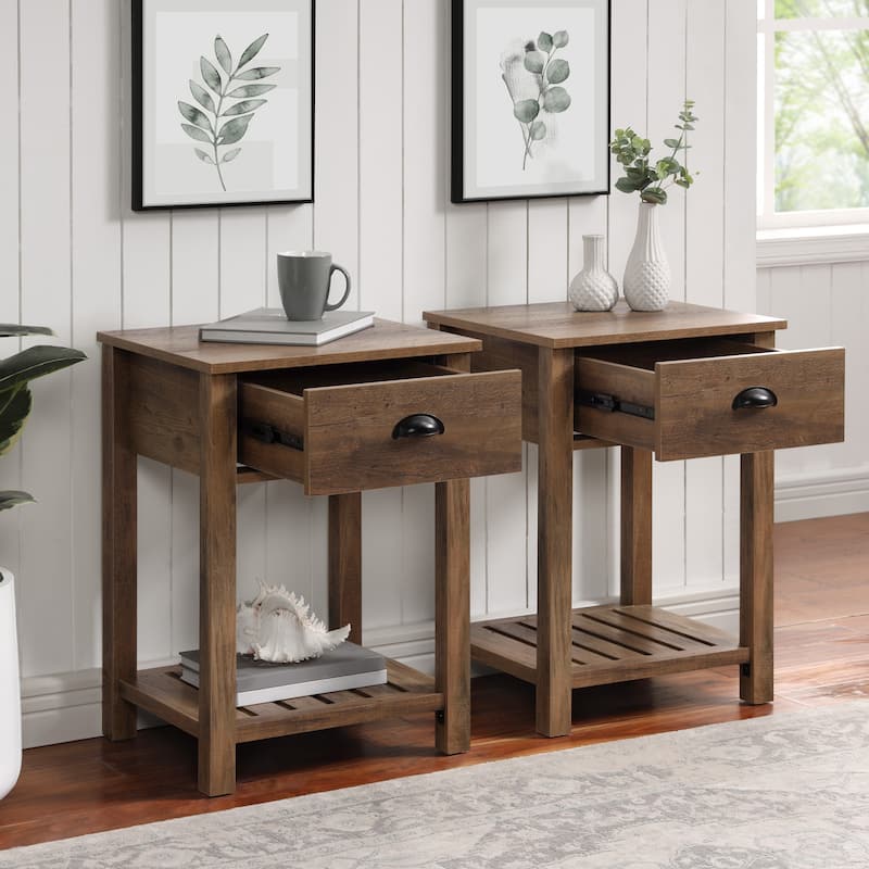 Walker Edison 18-inch 1-drawer Farmhouse Side Table (Set of 2)