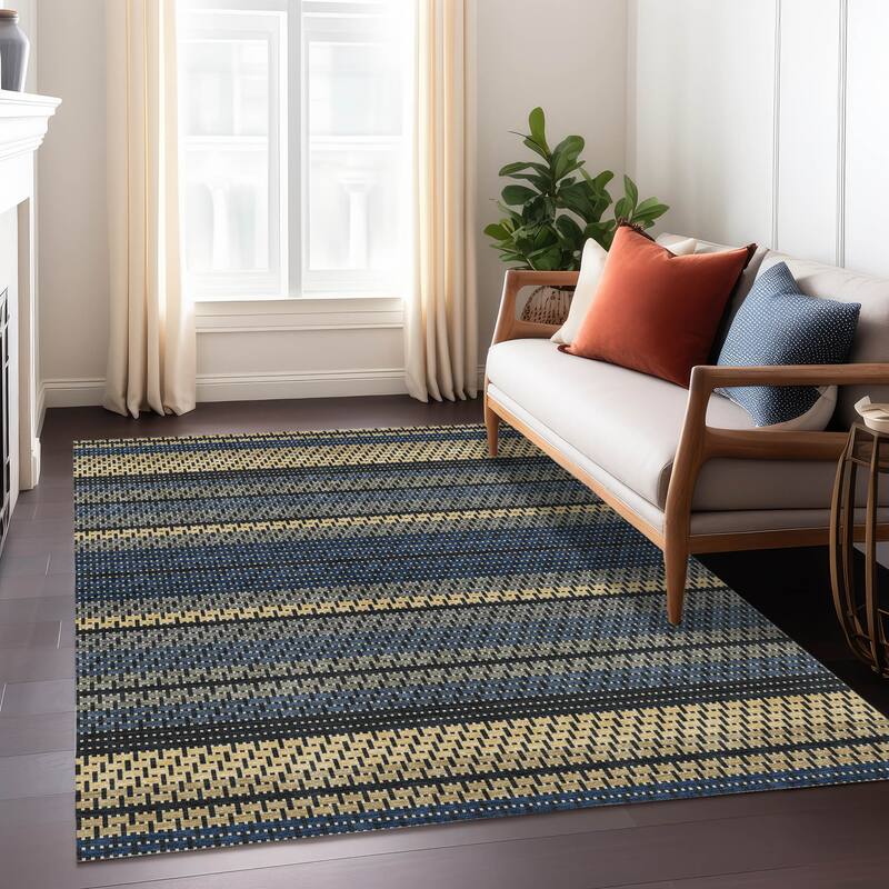 Machine Washable Indoor/ Outdoor Boho Stripe Chantille Rug