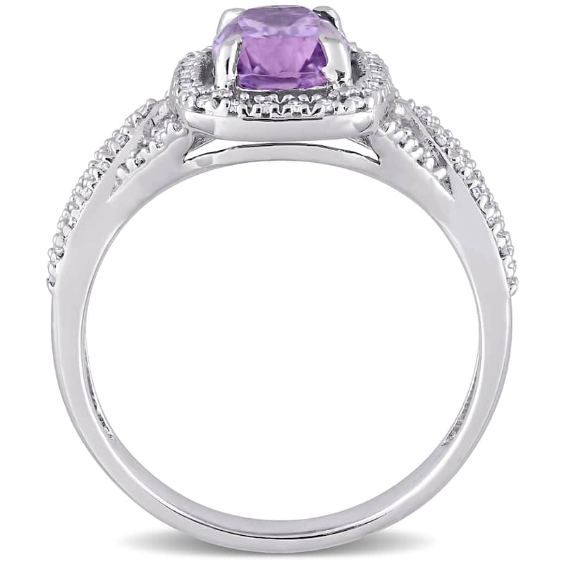 Miadora 14k White Gold Cushion-cut Kunzite and 1/6ct TDW Diamond Halo Split Shank Engagement Ring